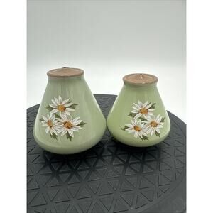 Taylor Smith Lazy Daisy Green Ceramic Ironware Salt Pepper Shakers